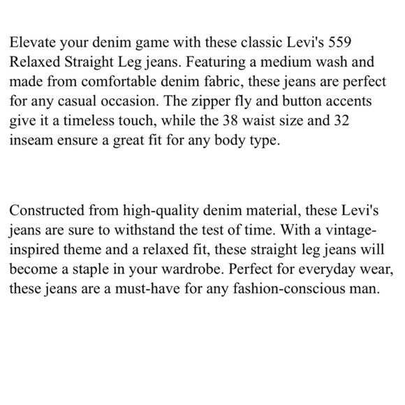 Levi’s 559 0055 Loose Fit Straight Leg Relaxed Light Denim Jeans Men’s Sz 38x32 - Picture 6 of 6